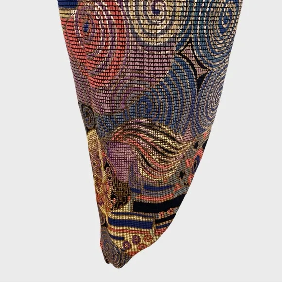 Vintage Multicolor Metallic Painted Bombshell Mesh Front Midi Dress Size Small - Picture 8 of 16